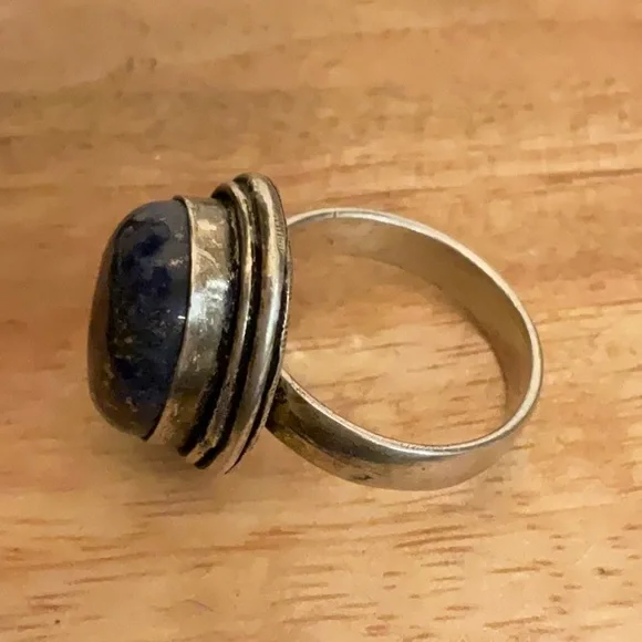 925 Silver Lapis Lazuli Statement Ring - Blue Oval Stone Size 8 - Picture 2 of 5